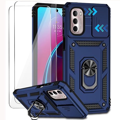 Funda para Motorola Moto G 5G 2022 con cubierta deslizante para cámara y 2 protectores de pantalla HD, soporte de anillo de rotación de 360 grado