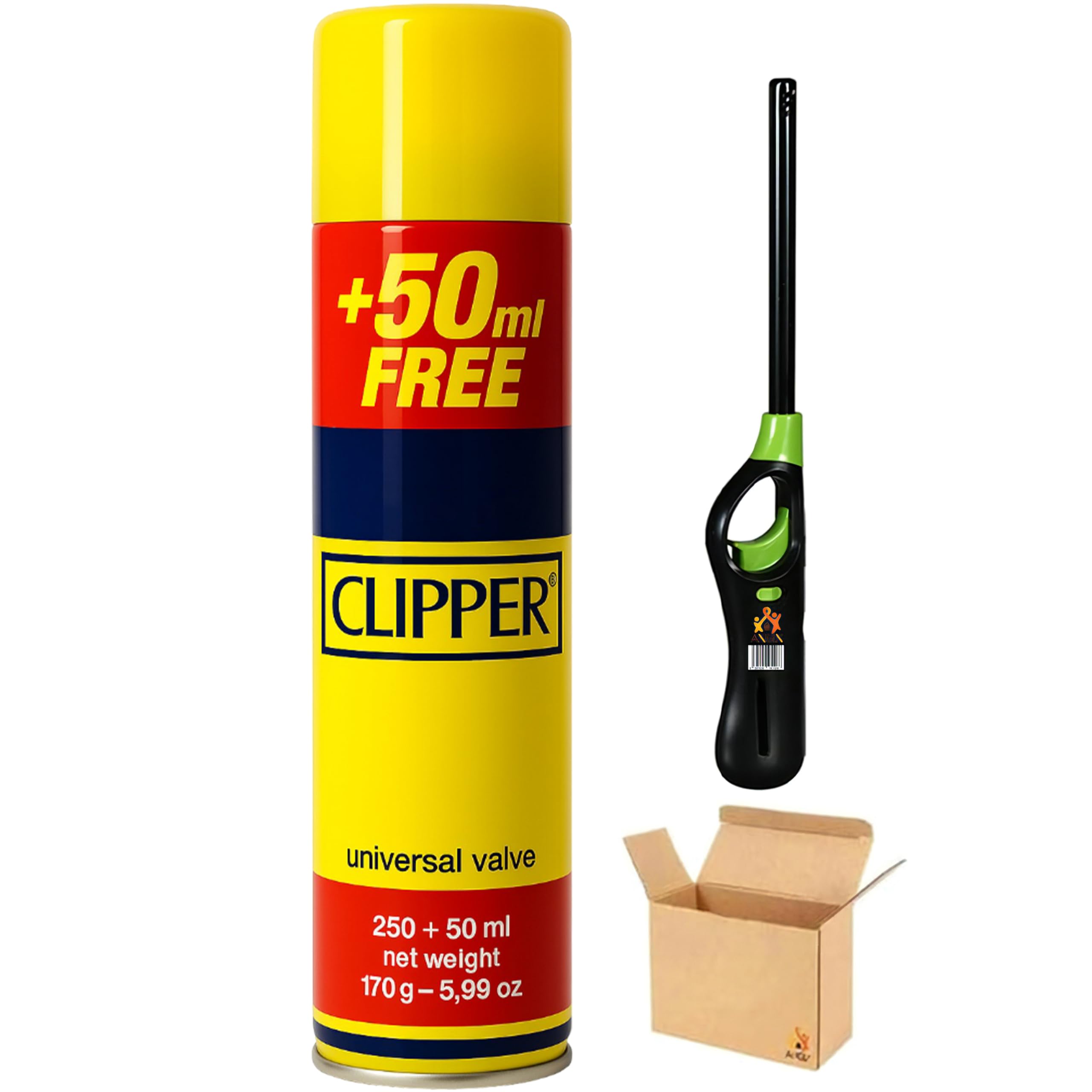 Angix Yellow 1 X Clipper Gas 300Ml + 1 Refillable Bbq Lighter, Universal Refill Fluid For Lighters, Bbq, Camping & Cooking - Reliable & Safe Fuel Solution (Complete Set Packed In Box)