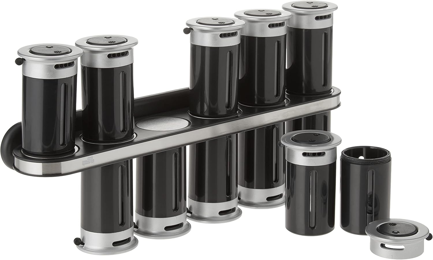 Zevro Zero Gravity Wall-Mount Magnetic Spice Rack, Black/Silver - Set of 12