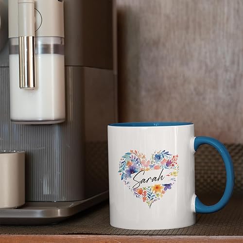 Vista 40 de Taza de cerámica blanca con monograma de letra inicial personalizada, alfabeto floral, nombre personalizado y inicial A-Z, taza de café de 11 onzas