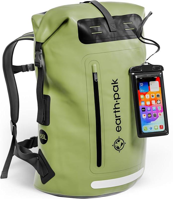 Mochila impermeable Earth Pak - Mochila de senderismo resistente - Bolsa de cierre enrollable - Funda para teléfono impermeable acolchada Dry Bag