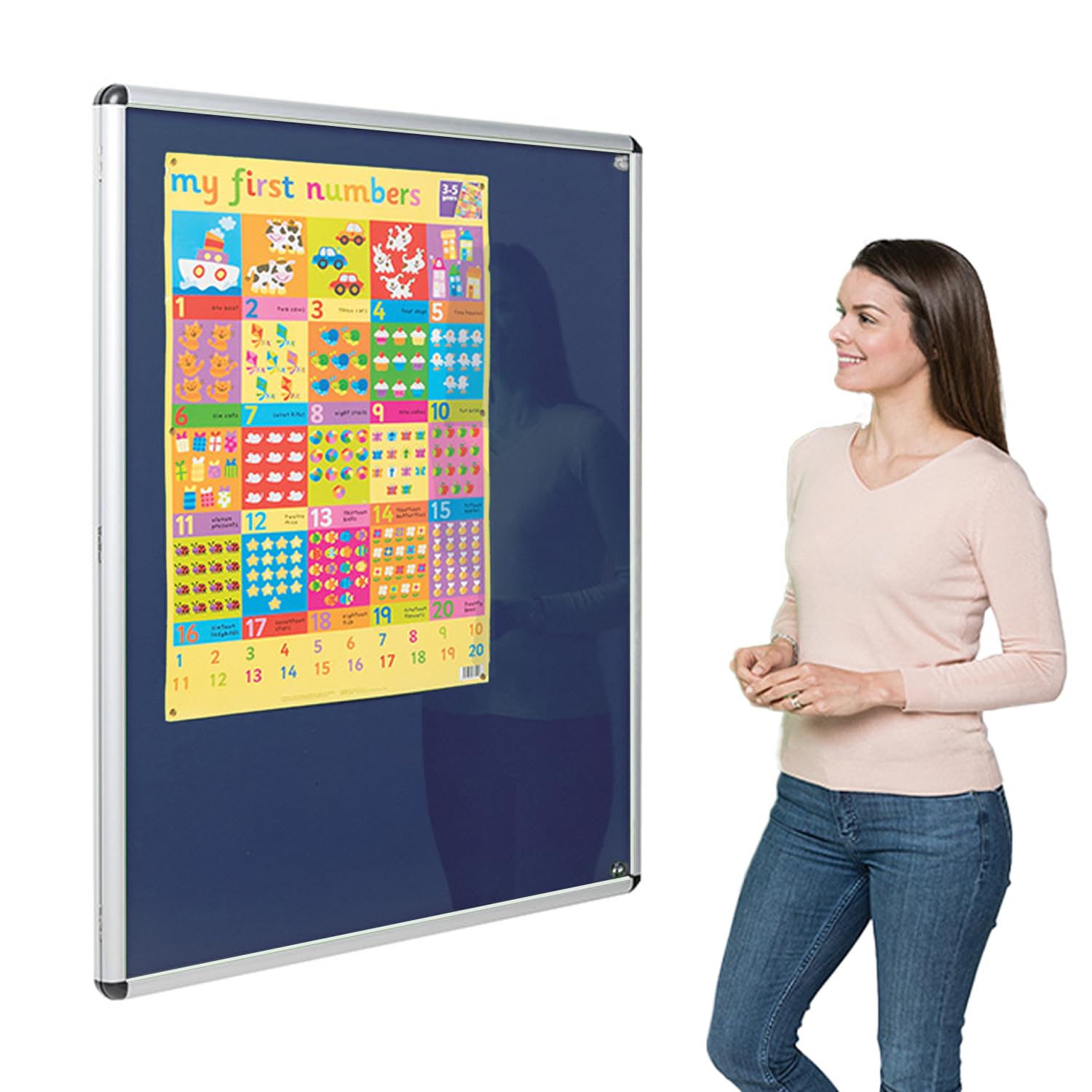 Wonderwall Tamperproof Lockable Noticeboard, Dark Blue, 120 x 90 cm, Fire Resistant Display Pinboard, Aluminium Frame, 2 Safety Locks, 5 colours to choose from - Ideal For School, Indoor Public Spaces