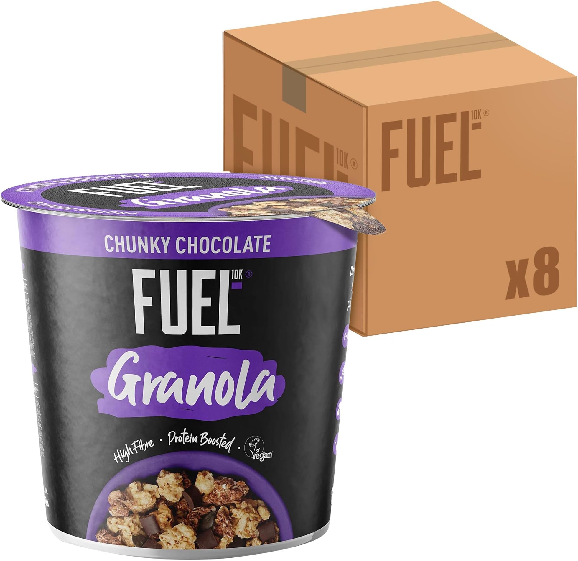 FUEL10K Chocolate Protein Granola Cereal Pot, 70 g (Pack of 8)