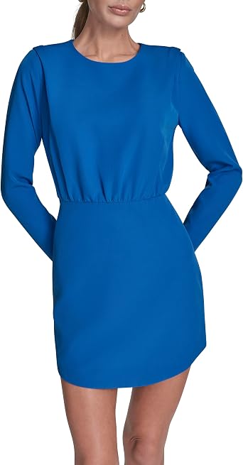 BCBG Womens Long Sleeve High Neck Blouson A-line Mini Dress