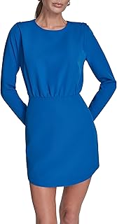 Women's Long Sleeve High Neck Blouson A-line Mini Dress