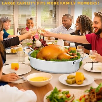 JY COOKMENT 22 Large Roasting Pan with Rack and Lid,Oval Turkey Roaster Pan for oven,Stainless Steel Roasting Pan with rack,Best Gift for Mother or Father.