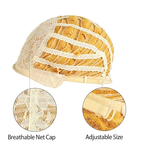 Miniatura 8 de FantaLook Peluca larga rubia con aretes para mujer, disfraz de Halloween