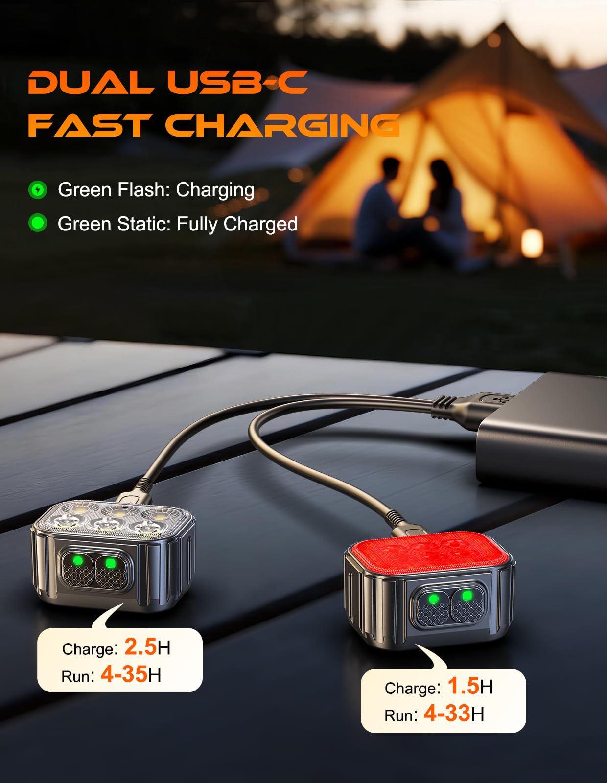 Cuvccn USB ricaricabile lampada con faretto e proiettore, illuminazione per bicicletta impermeabile IP65 per la guida di notte, 4 x 4 + 6 x 6 modalità luce faro e luce Tali