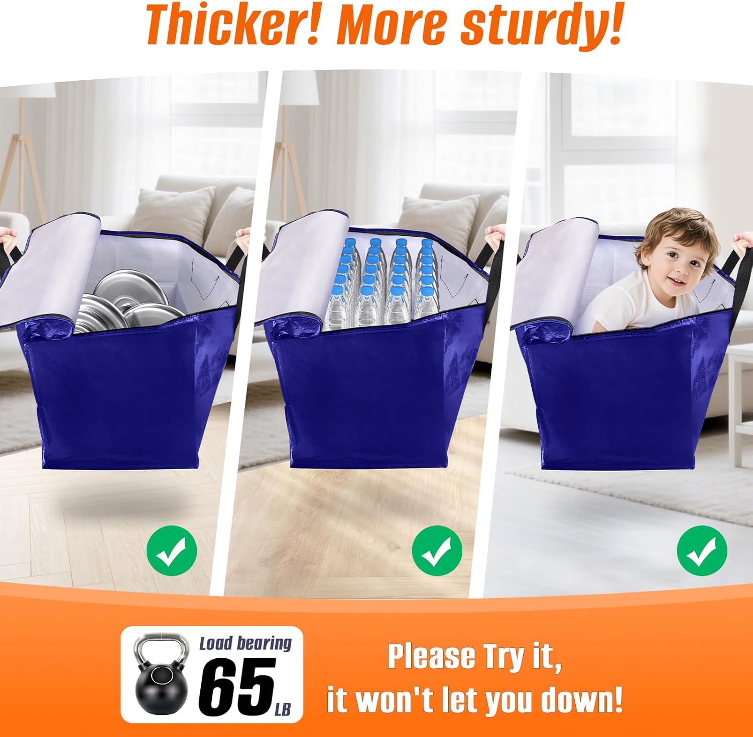 8-Pack Moving Bags with Backpack Straps & Carry Handles, 25 Gallons-93 L Heavy Duty Storage Totes for Space Saving, Foldable Storage Bags for College Dorm, Travel, Camping (Blue) - Image 2