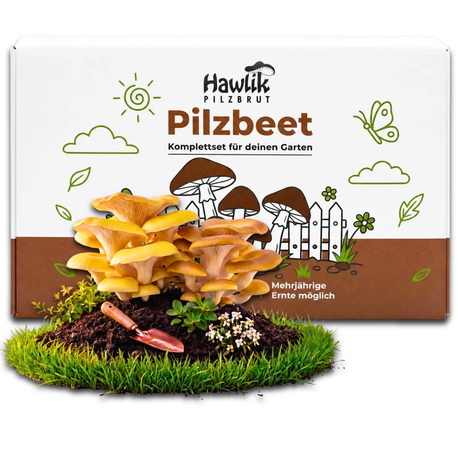 Hawlik Pilzbrut - Kit de culture de champignons de pleurote jaune pour le jardin - Récolte des champignons frais en toute simplicité - Kit Champignon à faire pousser