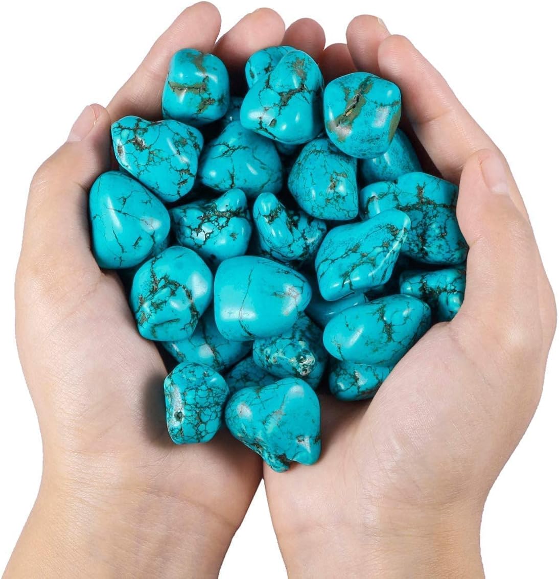 Rockcloud Howlite Turquoise Irregular Crystal Stone Set, Tumbled Stone for Home Office Decor, Pack of 2