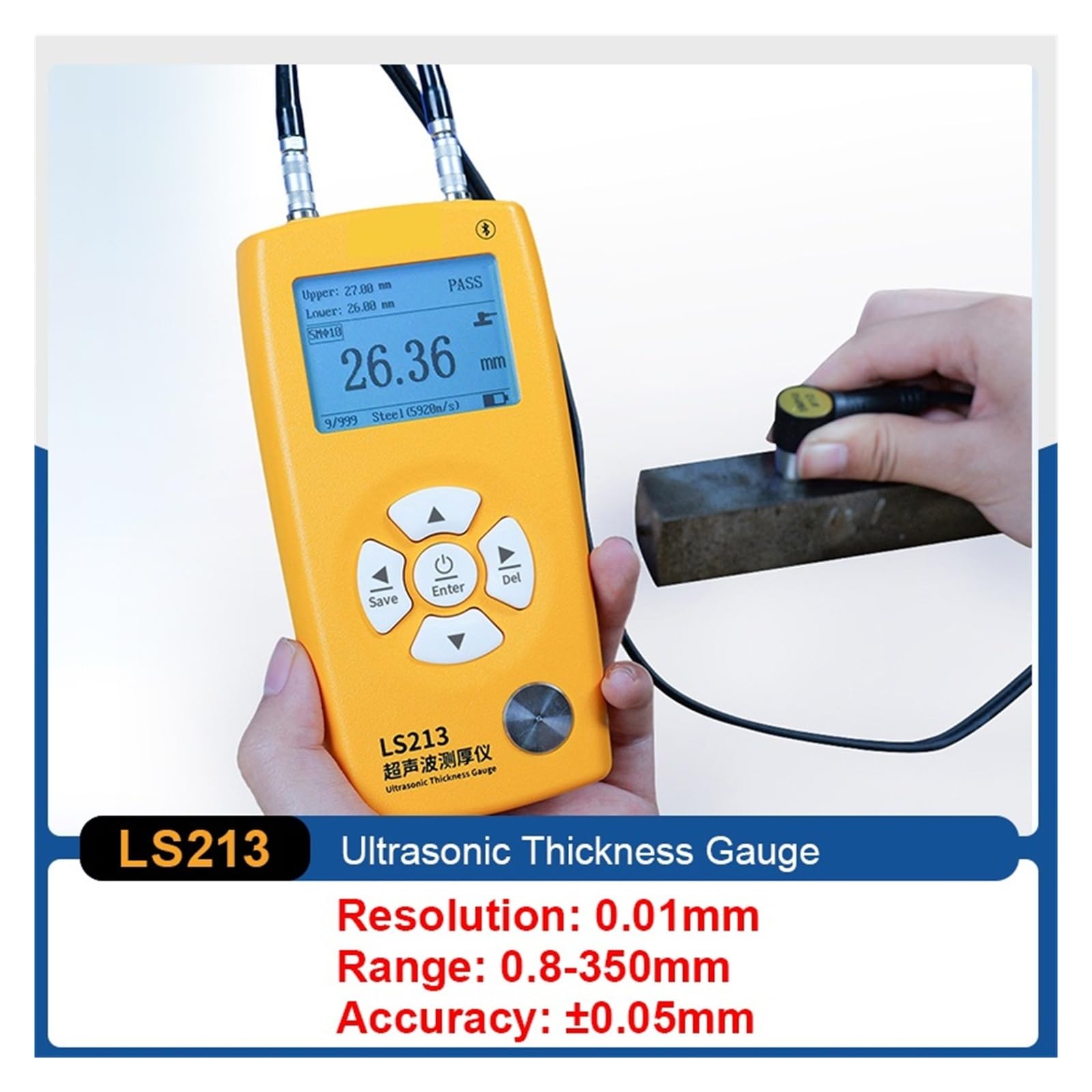 Probador del grueso del tubo del indicador de espesor ultrasónico LS213 0-350m m | For pared Tubo de metal Caucho Plástico Medida 0,8 ~ 100 mm