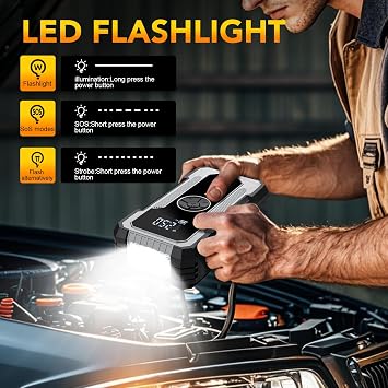 Sharmeal 17000A 12V Jump Box Car Battery Jumper Starter Portable with Jumper Cables & 3 Modes Flashlight Car, Accessories Tools bs