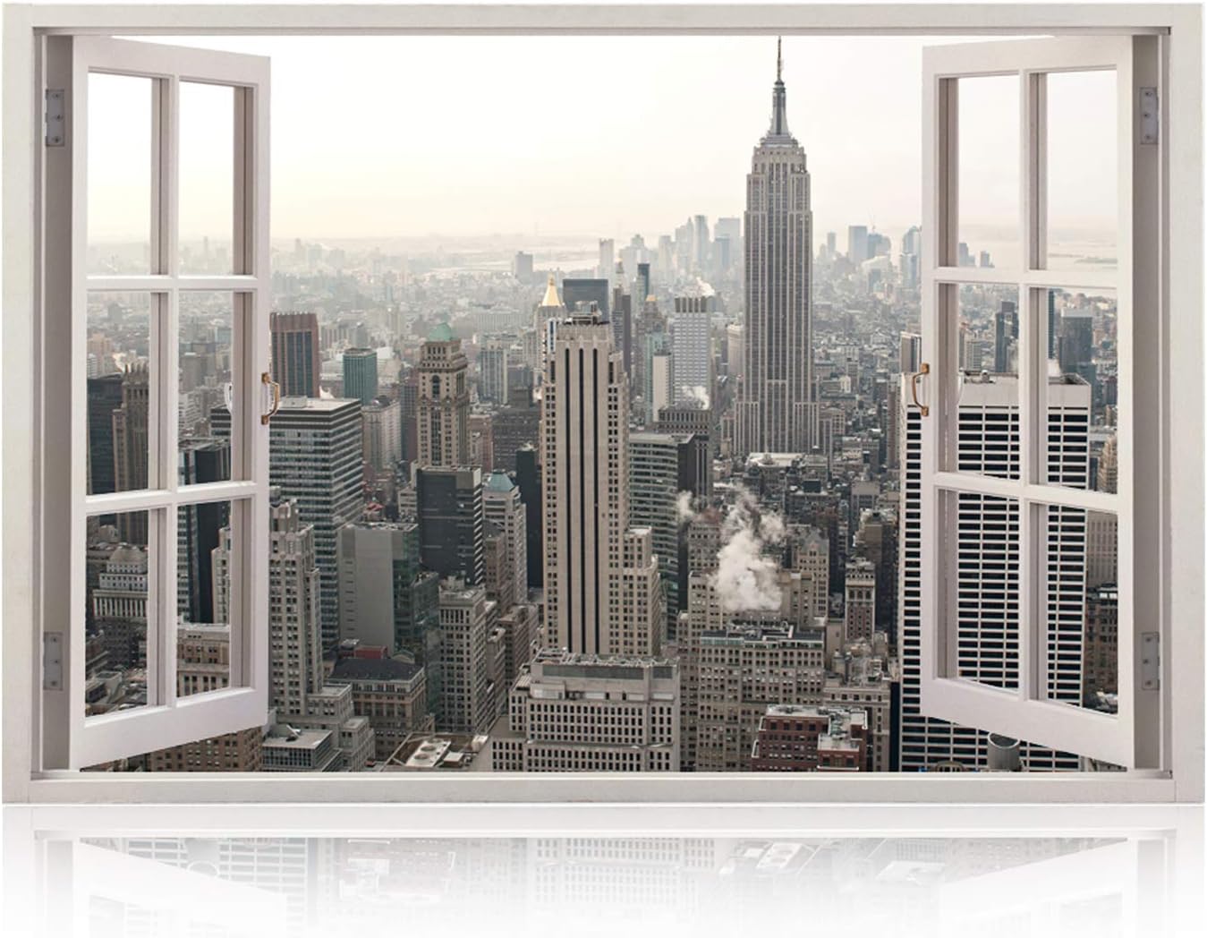 Huge 3D Vinyl Wall Decal Sticker by Bomba-Deal, Window Frame Style Home Décor Art Removable Wall Sticker, 33.5"X 47" (New York City Urban CityScape View)