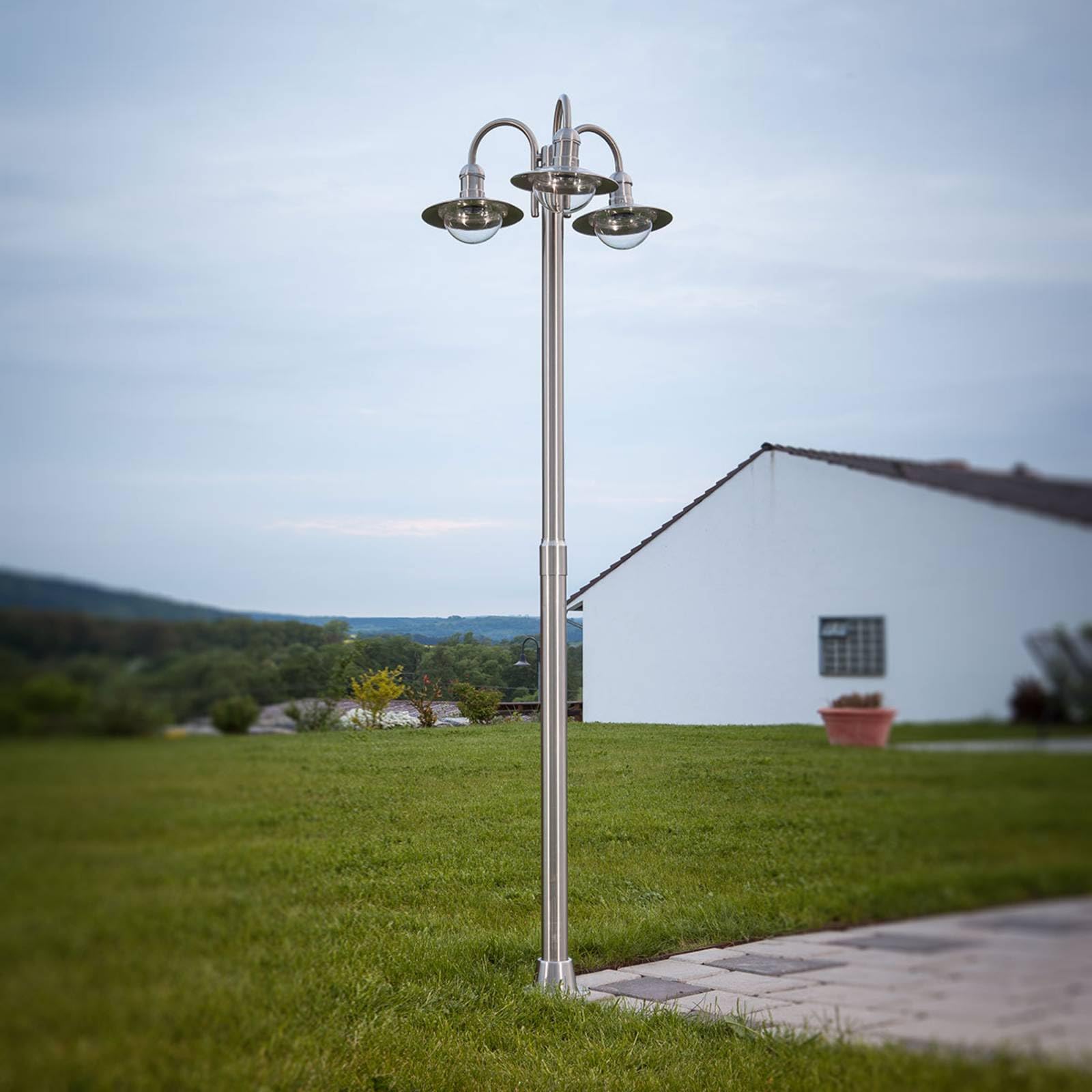 Lindby Lampadaire extérieur Damion à intensité variable (Moderne) en Gris Inox (à 3 lampes, E27) Candélabre luminaire d’extérieur