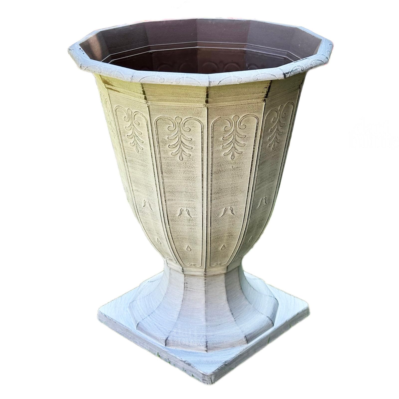 Darthome Large Urn Planter 33x40x33cm Antique Grey Stone Effect Plastic Outdoor Garden Flower Pot