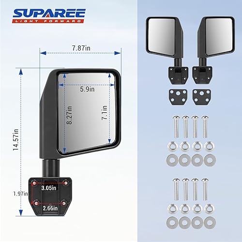 Miniatura 3 de SUPAREE Espejo retrovisor lateral para Wrangler JK JL TJ y apto para puertas de tubo Gladiator JT de espejos 97-24 – 1 par