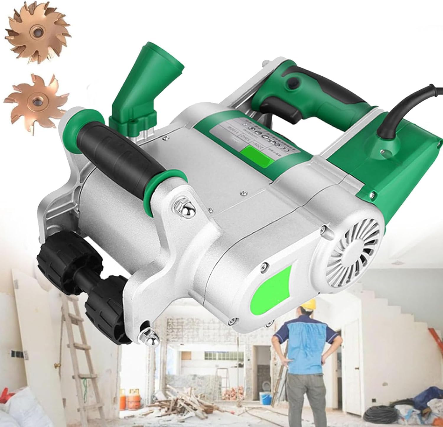Rozadora Eléctrica de Pared 1100W Profesional con Discos 25mm y 35mm, Máquina Cortadora de Ranuras sin Polvo para Ladrillo y Hormigón, Incluye Caja de Transporte y Manual