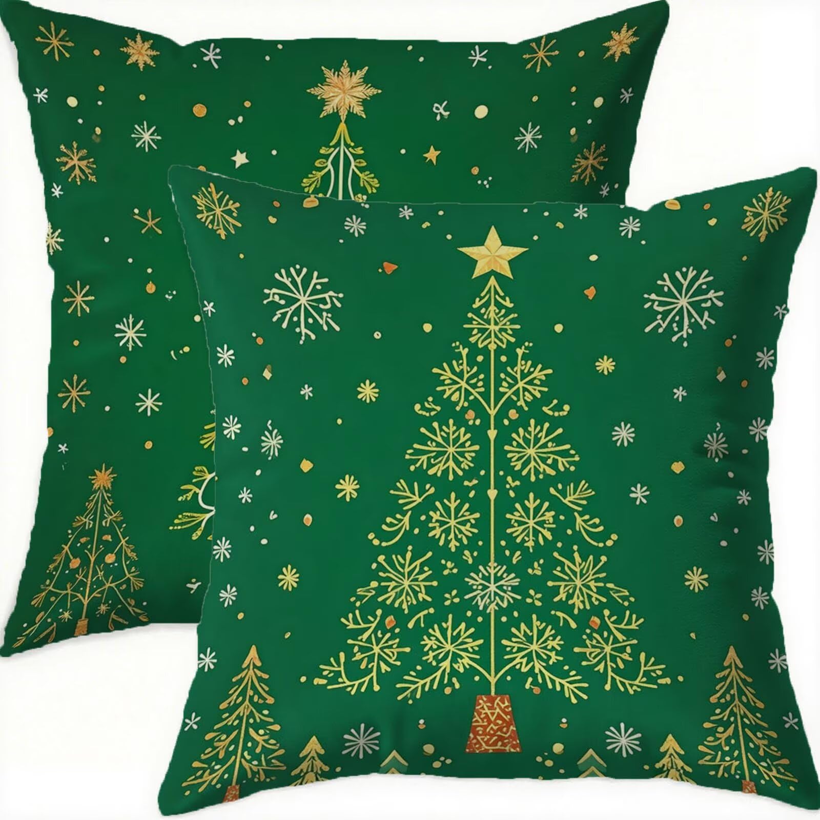 Coussin de Noël 70x70 cm vert en velours hydrofuge pour un salon chaleureux et festif