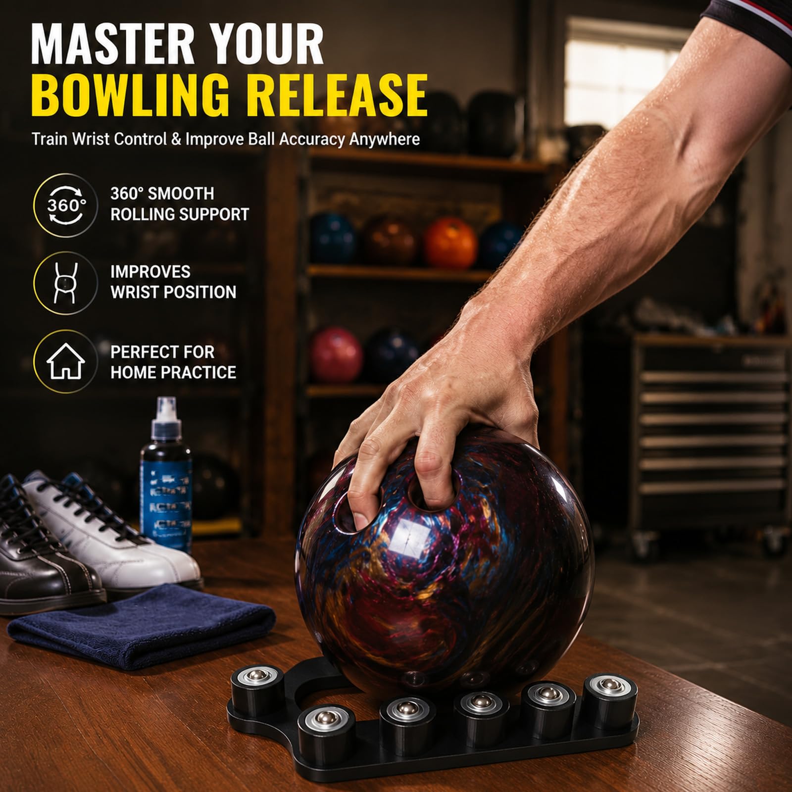 HOMFIXPRO Bowling Ball Spinner & Hook Trainer with Cleaning Stand