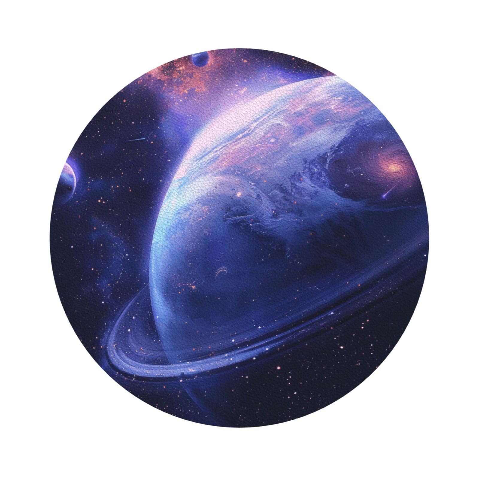 Planet Print Leather Coaster Set of 6, Round Shape Coasters Table Decorative Coffee Cup Beverage Coasters Wine Beer Bar Coasters for Hot Drinks Table Protection
