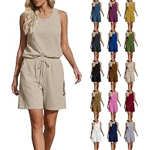 Womens Shorts Co Ord Sets Summer Cotton Linen Sleeveless Vest Tops Wide Leg Shorts 2 Piece Loungewear Beach Travel Airport Leisure Suits Holiday Clothes Festival Outfit Homewear Pyjamas Set