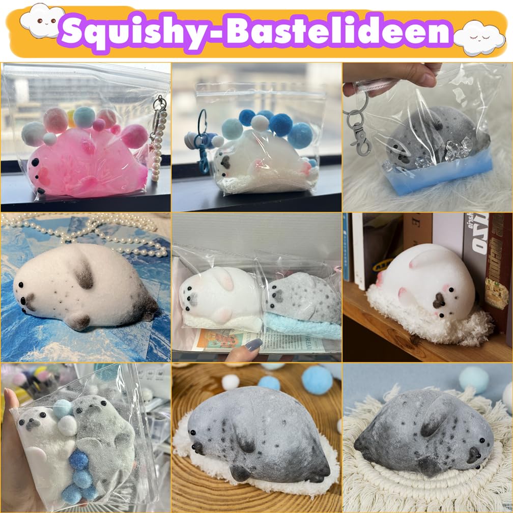 Tier Squishy Bastelset Große Seehund Silikonform 15cm Flüssigsilikon Flockpulver