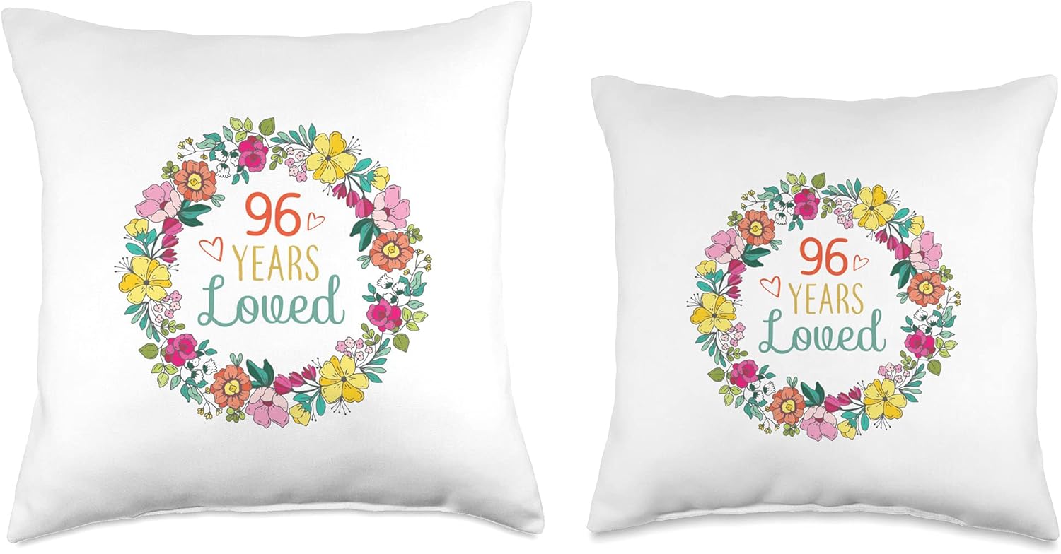 96 Years Loved Cool Flowers Pattern Grandma 96th Birthday Throw Pillow