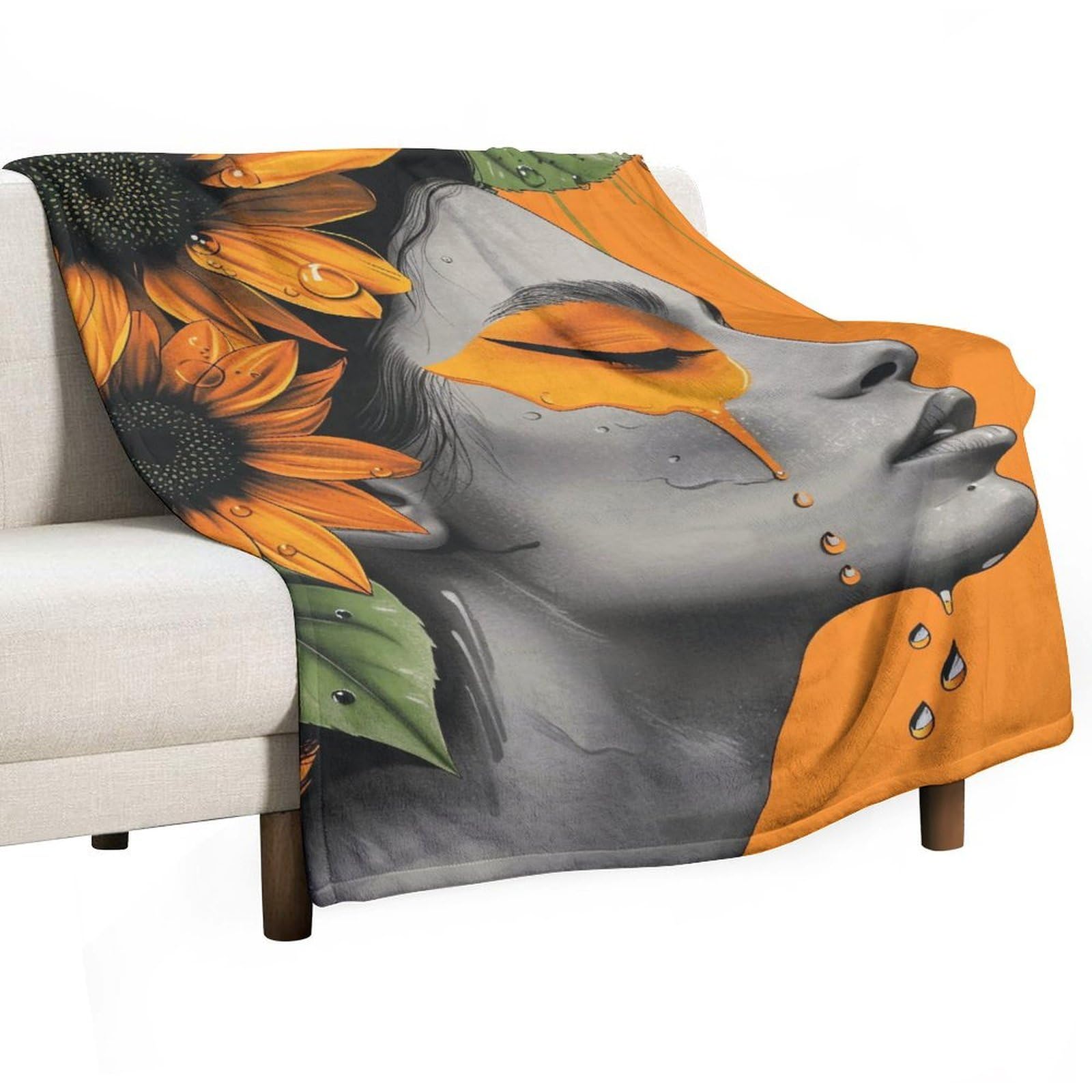 Yhgsreuoh White-Style Orange Sunflower Woman Butterfly 02 Flannel Blankets Fleece Soft Throw Lightweight Plush Gifts For Couch, Bed, Cozy Sofa Plush, Chair, Lovers 130X175cm(50X70in)