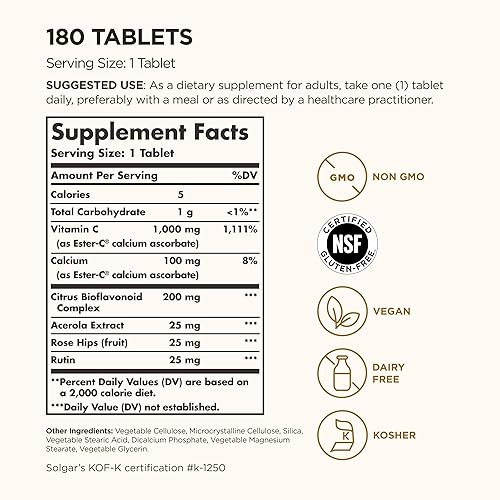 Miniatura 10 de Solgar Ester-C Plus vitamina C complejo de ascorbato Ester-C tabletas de 1000 mg  E1052 1 1