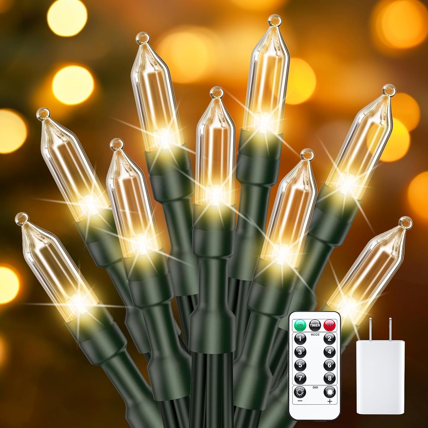 Minetom LED Christmas Lights for Indoor, 39 FT 100 LED Christmas Tree Lights w/Remote,USB Powerd,Plug Adapter Included, Warm White Mini String Light for Garland Wreath Home Holiday Party Decorations