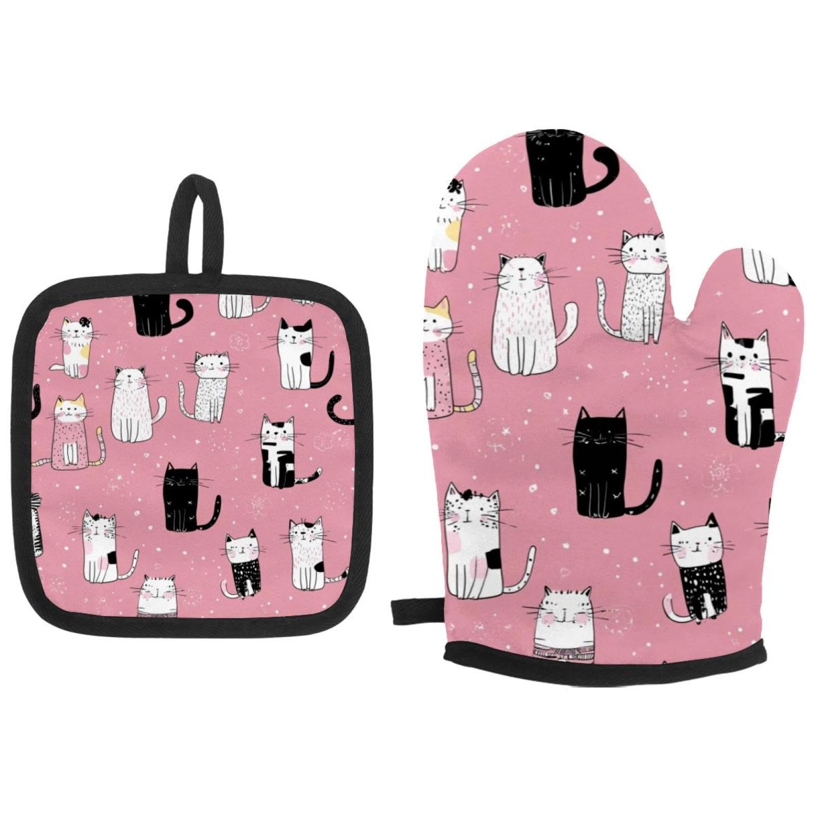 Maniques en forme de chats roses pour cuisiner et servir vos plats chauds avec style
