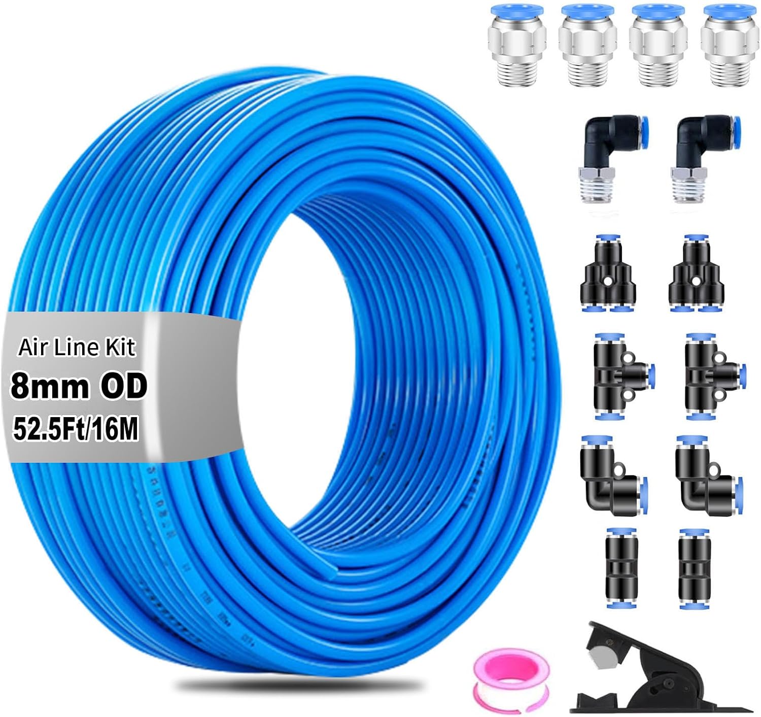 52Pcs Push to Connect Fittings Kits with NPT Thread,1/8" 1/4" 3/8" 1/2" Quick Connect Air Line Fittings Kit Pneumatic Fittings Air Hose Fittings Air Fittings assortment kit