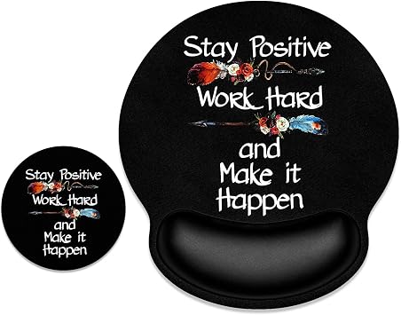 ITNRSIIET Ergonomic Mouse Pad with Wrist Support Wrist Rest Smooth Surface Non-Slip Rubber Base Comfortable Office Supplies Pain Relief, 9.8 x 9.1 inches, Inspirational Quote Black