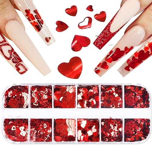 Miniatura 3 de Decoración de uñas de corazón con purpurina para el día de San Valentín, decoración de uñas, corazón de amor y lentejuelas, escamas, calcomanías