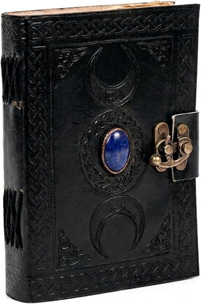 cuero 3 Moon Blue Lapis Embossed Vintage Leather Journal | 240 Pages of Antique Handmade Deckle Edge Vintage Paper, Leat