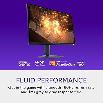 Alienware 27 Gaming Monitor - AW2725DM, QHD (2560x1440), 180Hz, Fast IPS, 1ms, NVIDIA G-SYNC Compatible, AMD FreeSync, 95% DCI-P3, HDR400, DisplayPort, 2 HDMI, 3 USB,