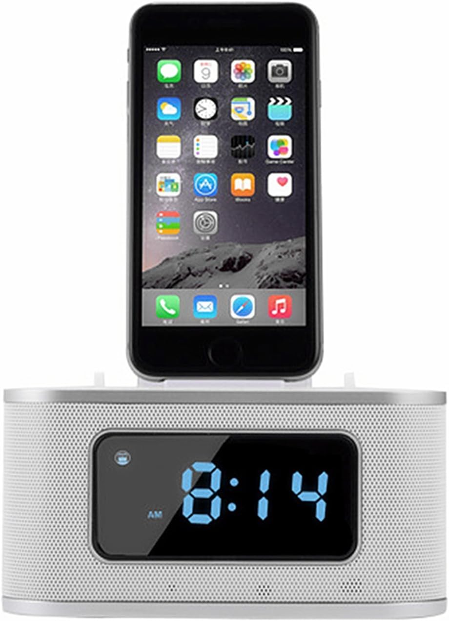 Digital Alarm Clock, Wireless Bluetooth Speaker Bedside Bedroom Radio with Lightning Interface for iPod/iPhone by TuoP - White