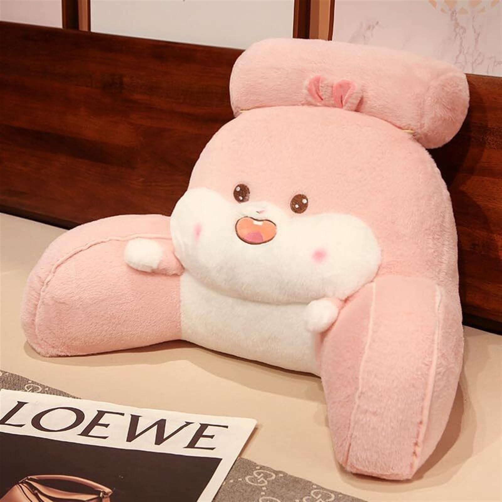 MYXJX back support cushion, Squirrel Shaped Back Support Cushion Rest Office Cartoon Animal Pillows Plush and PP Cotton Cushions(Pink,60x40cm)