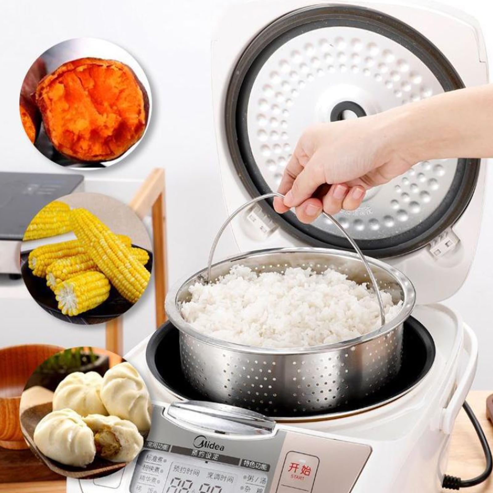 Inserto de acero inoxidable para vaporera, cesta para cocinar al vapor, cesta para cocinar al vapor para ollas, de acero inoxidable, para cocinar al vapor verduras, frutas, huevos y arroz