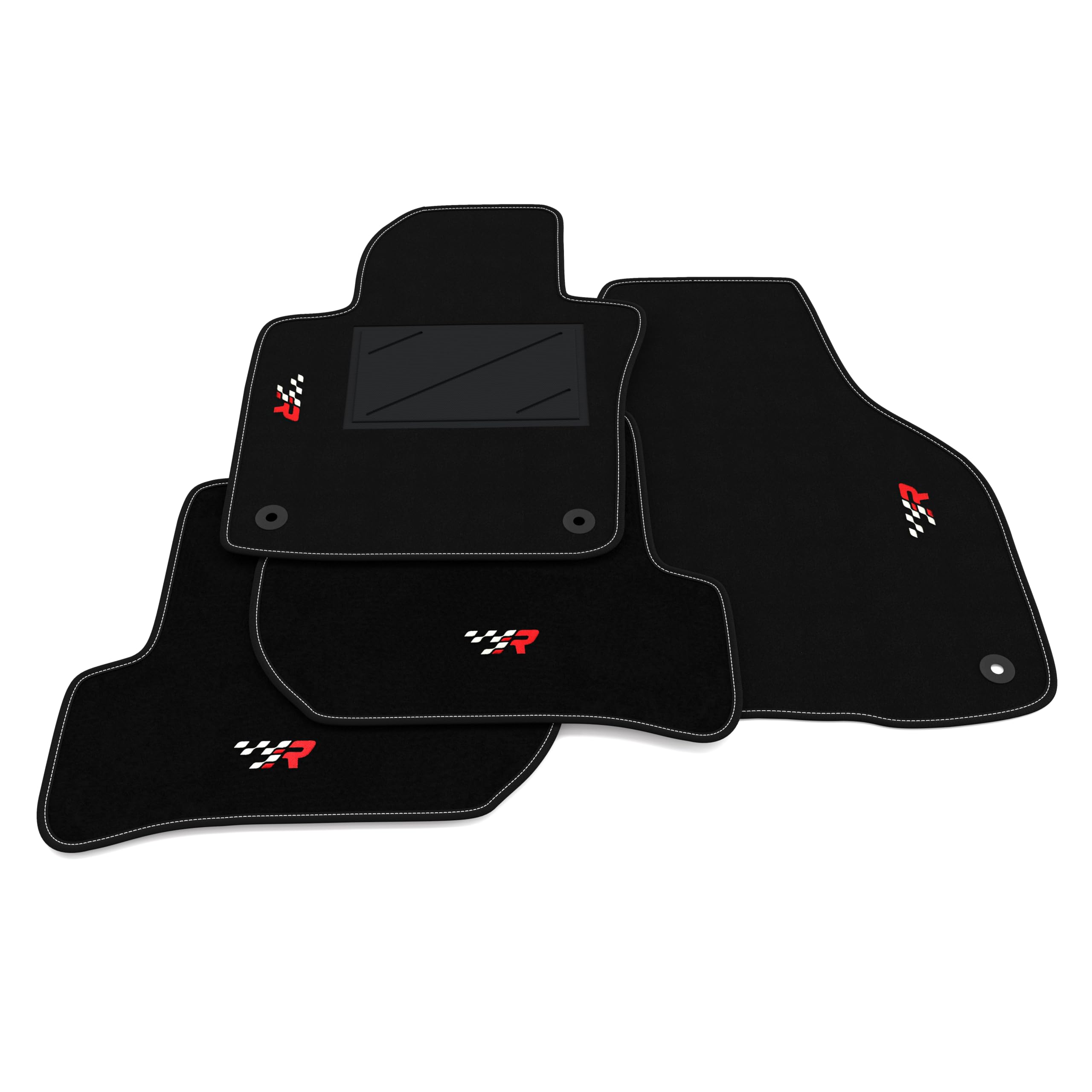Set de Tapis de Voiture compatibles avec Volkswagen Golf 5-3-5 Portes 2003-2009 (Clips Rondes) | Tapis sur Mesure en Moquette, Broderie R Racing, sur Mesure