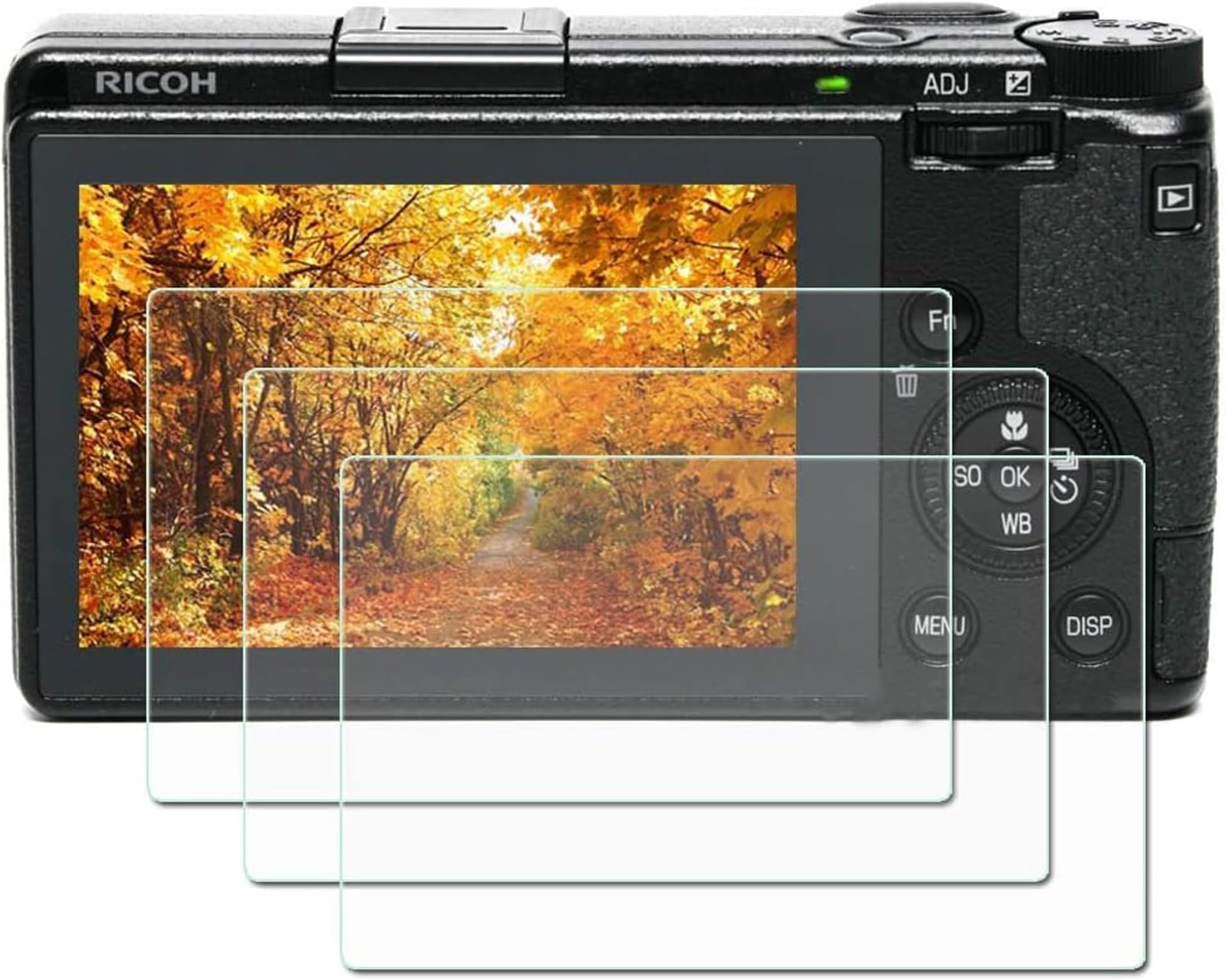 Ricoh GR III screen protector, 9H hardness 0.3mm ultra-thin tempered glass screen protector for Ricoh GR III digital camera, full coverage edge to edge protection [3pcs]