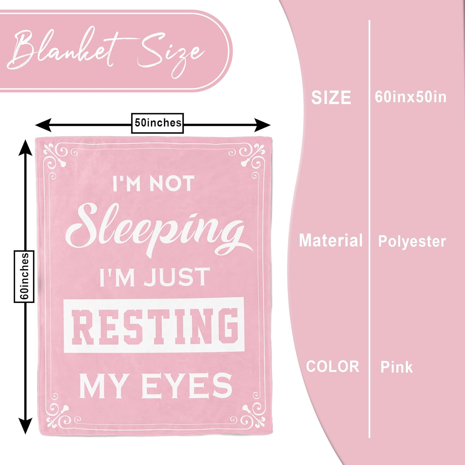 kituzol Birthday Gifts for Women, Mom Birthday Gift, Anniversary Retirement Present for Women, Mom Wife Blanket, I'm Not Sleeping, I'm Just Resting My Eyes Blanket (Pink, 60x50inches) - Image 5