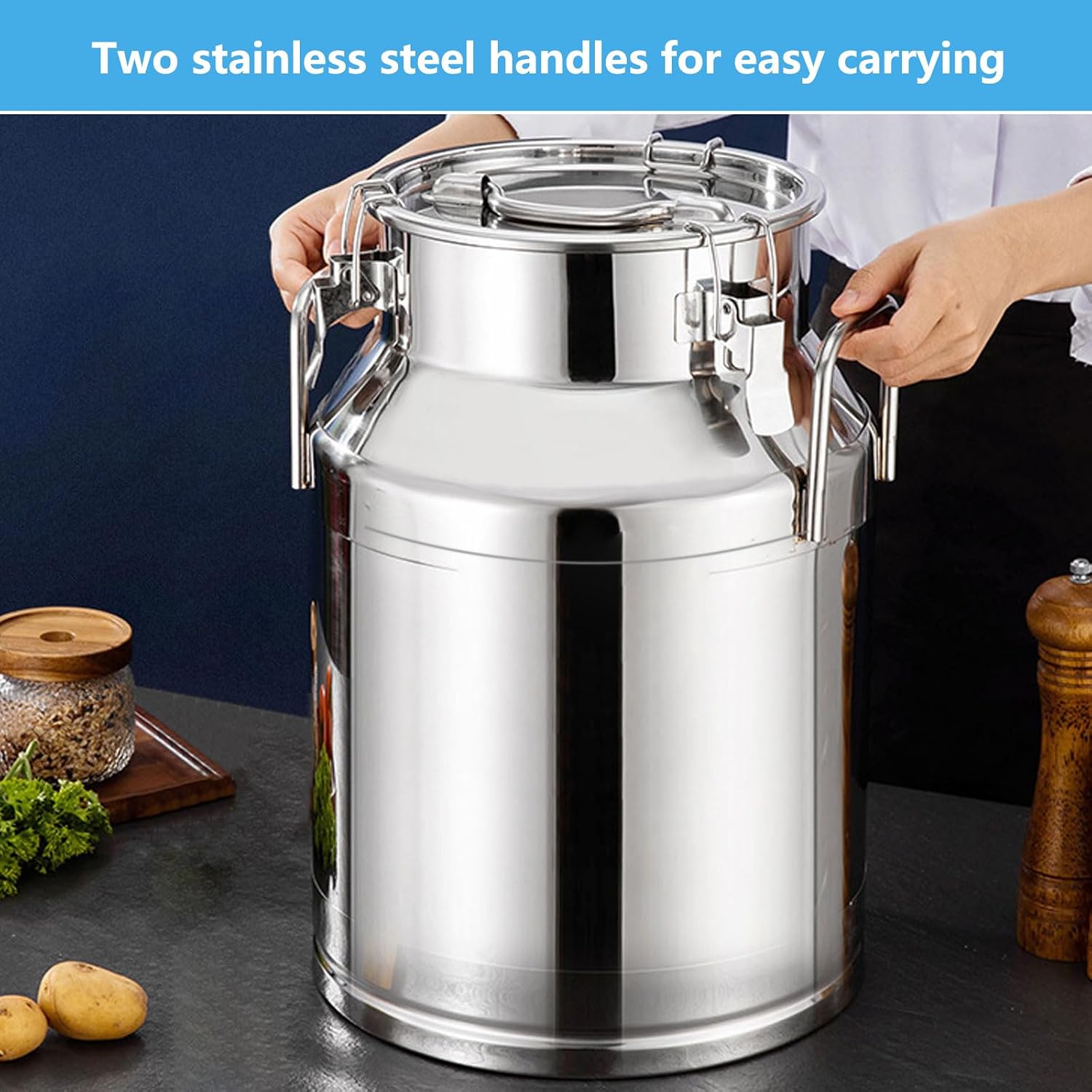 Pail Milk Can Bucket,Milk Bucket 304 Stainless Steel Tote Jug with Lid,Heavy Duty Wine for Kitchen, Restaurant,64L