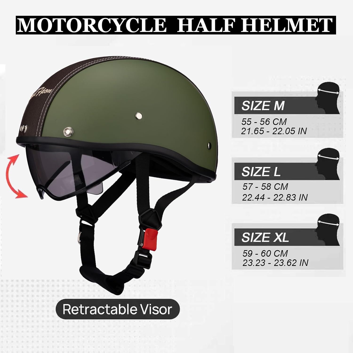 DOT Certified Vintage Motorcycle Half Helmet with Built-in Sun Visor, Open Face Retro Motorcycle Helmets for Motorbike Cruiser Chopper Moped Scooter ATV