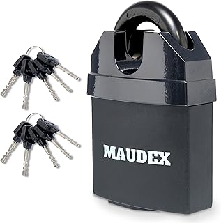 Maudex® MDL60 Cadenas Container avec 10 Clés - Anse Blindée 11 mm Anti-Perçage, Acier Trempé Haute Sécurité | Antivol de Sécurité pour Portail, Garage, Remorque Attelée