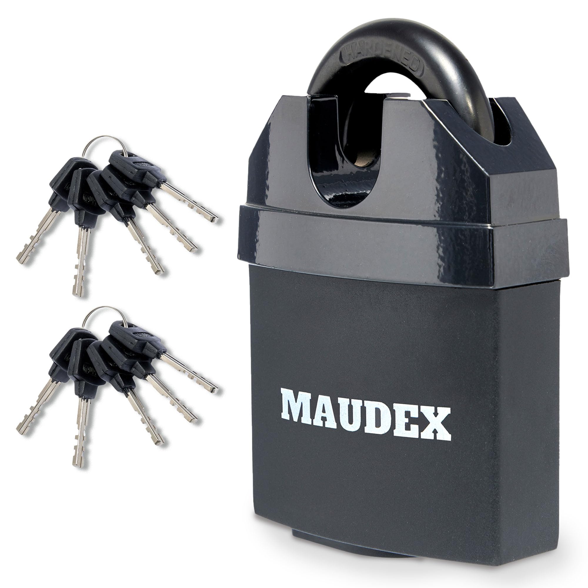 Maudex® MDL60 Cadenas Container avec 10 Clés - Anse Blindée 11 mm Anti-Perçage, Acier Trempé Haute Sécurité | Antivol de Sécurité pour Portail, Garage, Remorque Attelée