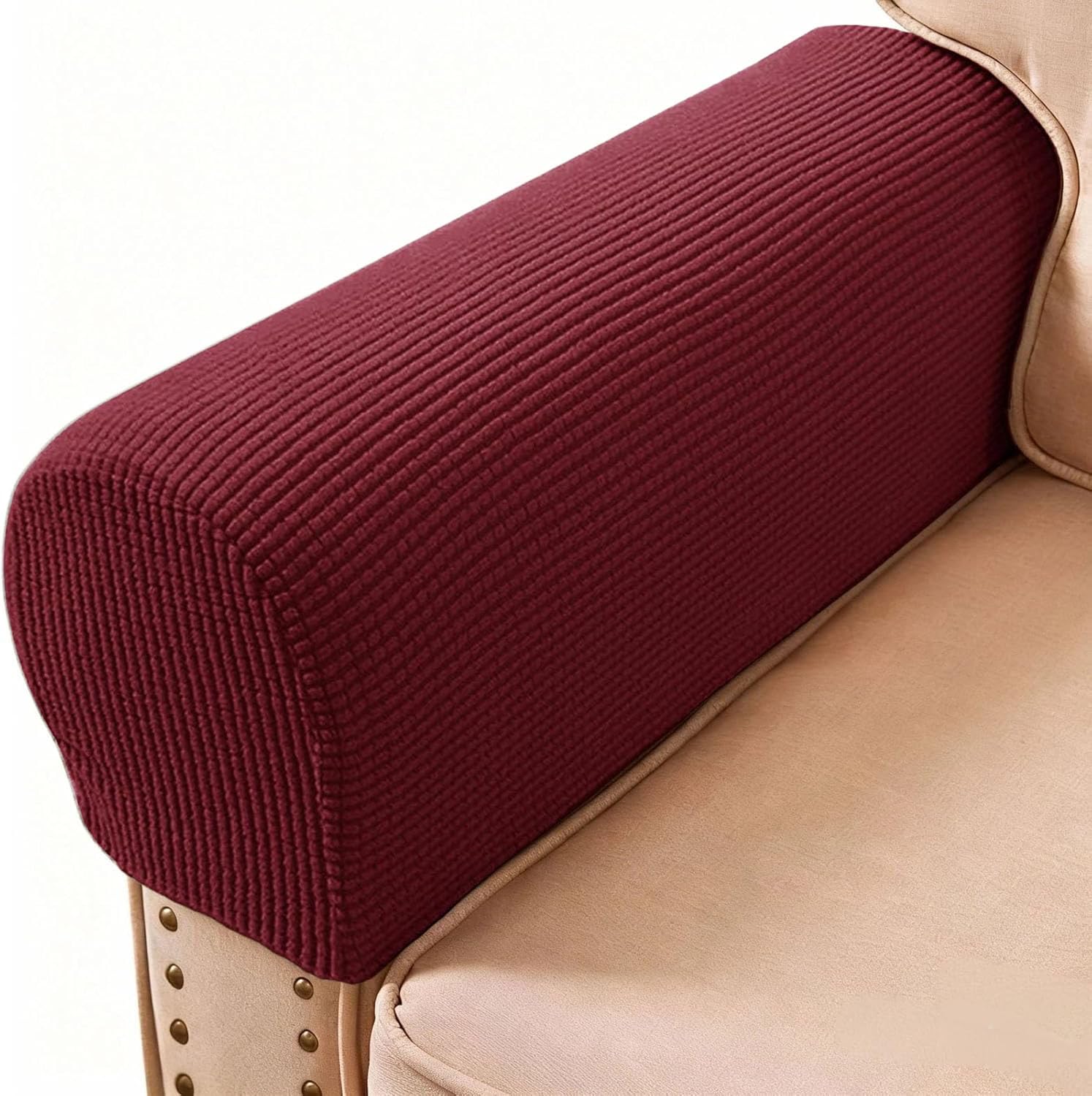 Pbiehsr Wine Red Arm Rest Covers, Stretch Armchair Couch Armrest Chair Covers For Furniture Protector, Anti-Slip Sofa Chair Arm Caps Spandex Polyester Slipcovers, Set Of 2 (Wine Red)