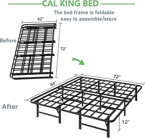 Miniatura 36 de ZIYOO Base de cama plegable resistente California King de 16 pulgadas de alto, plataforma de metal, no necesita somier, fácil montaje, sin ruido,