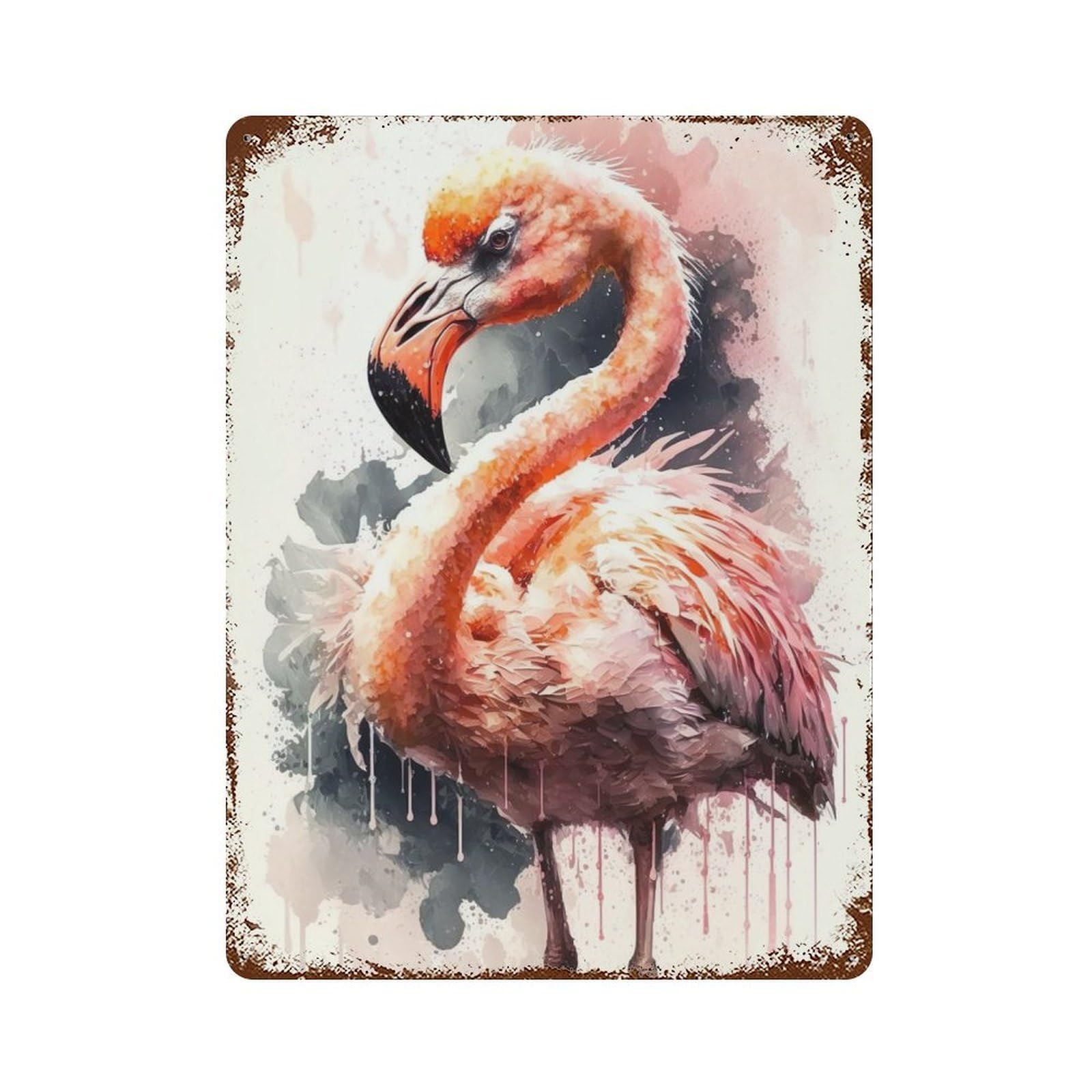 Flamingo Watercolor Sketch 15.7"x11.8" Rusty Metal Tin Sign, Novelty Wall Decor for Cafe, Home Bar And Lounge Decor